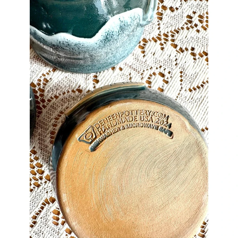 Deneen‎ Pottery Set of 3 Teal Glaze Handcrafted Stoneware Soup Bowls 2024 USA